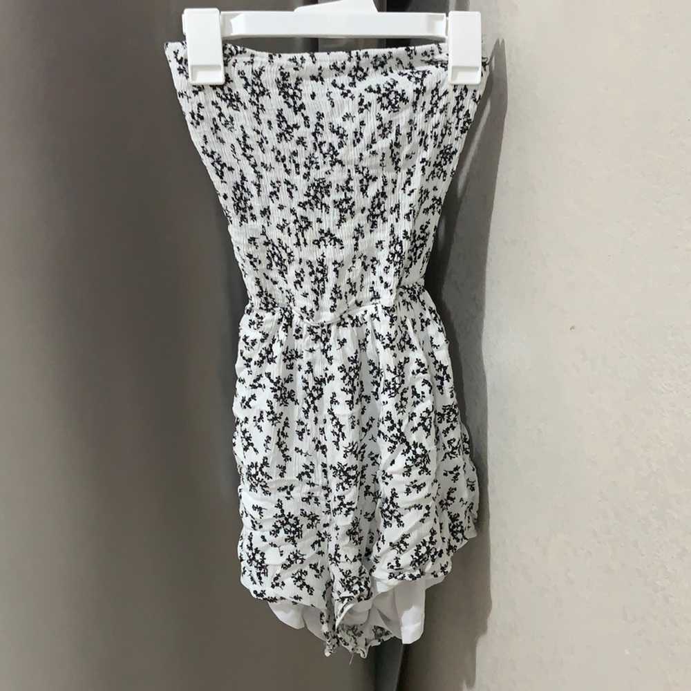 Black and white strapless romper.